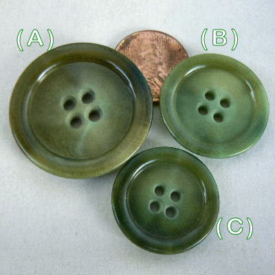 6 Bright Apple  Green Casein 2-hole Carved 7/8" Wheel Buttons Vintage Buttons 